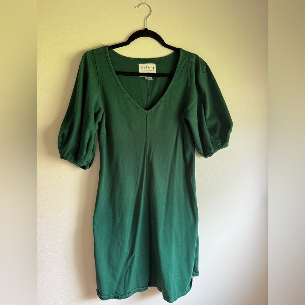 Velvet Forest Green Puff Sleeve Dress